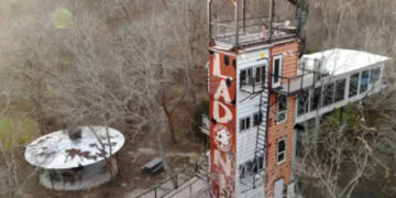 Un uomo trasforma vecchi container in una casa sull’albero Airbnb a sei piani