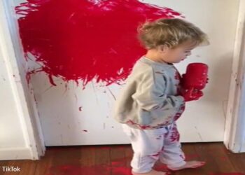 La mamma si gira e trova un bambino di 1 anno che dipinge le pareti di rosso (VIDEO)