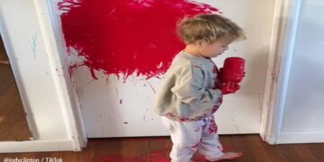 La mamma si gira e trova un bambino di 1 anno che dipinge le pareti di rosso (VIDEO)